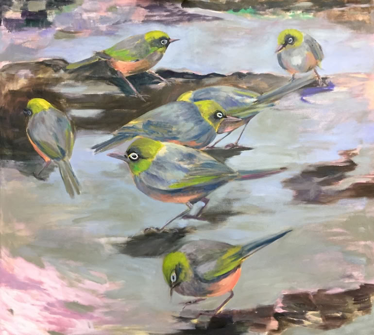 Silvereyes 2016 100 x 110 cm Öl auf Nesselleinwand