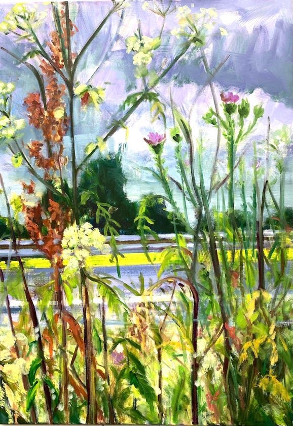 Grünstreifen, A 61 70 x 50 cm, Öl auf leinwand