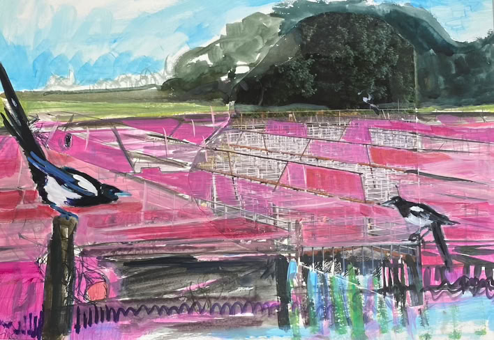 landschaft mit elstern