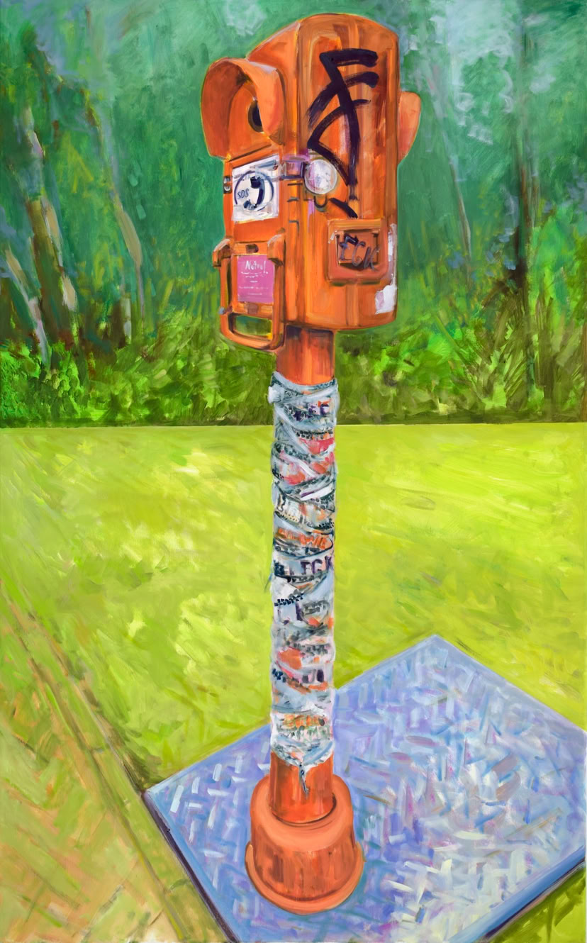 160 x 100 cm Öl auf Nessel Notrufsäule vor Grünem Band