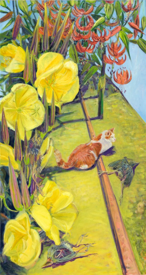 katze im Garten  und Tote Vögel